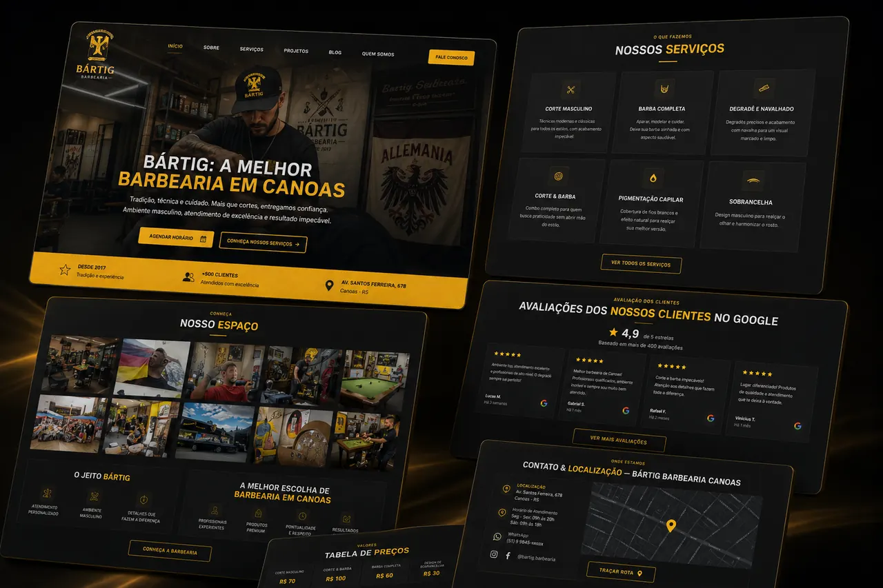 Print do site Bártig Barbearia desenvolvido pela RTAG para Barbearia