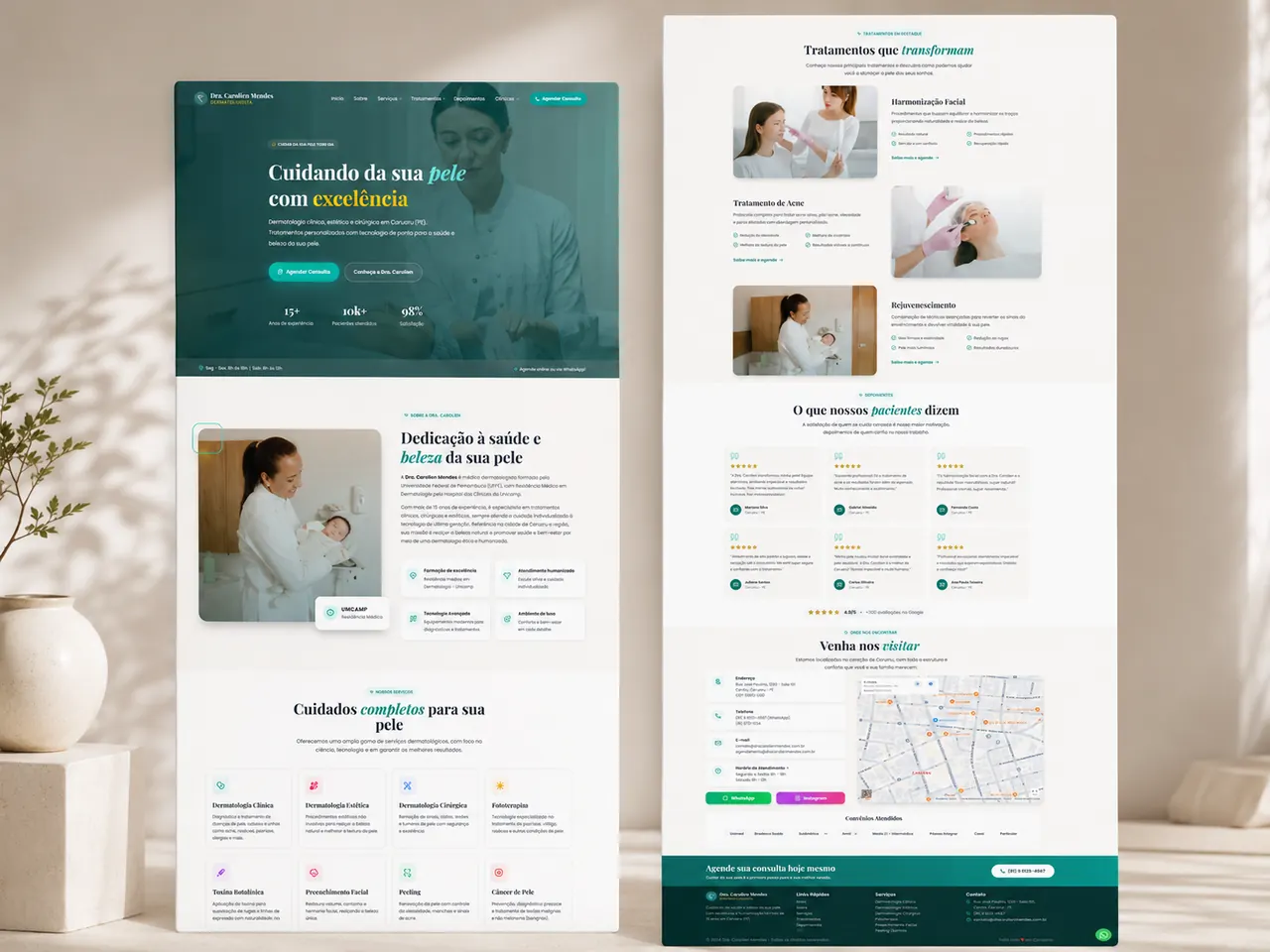 Site da Dra. Carolien Mendes, dermatologista, criado pela RTAG, recebendo mais de 60 contatos de pacientes por mes