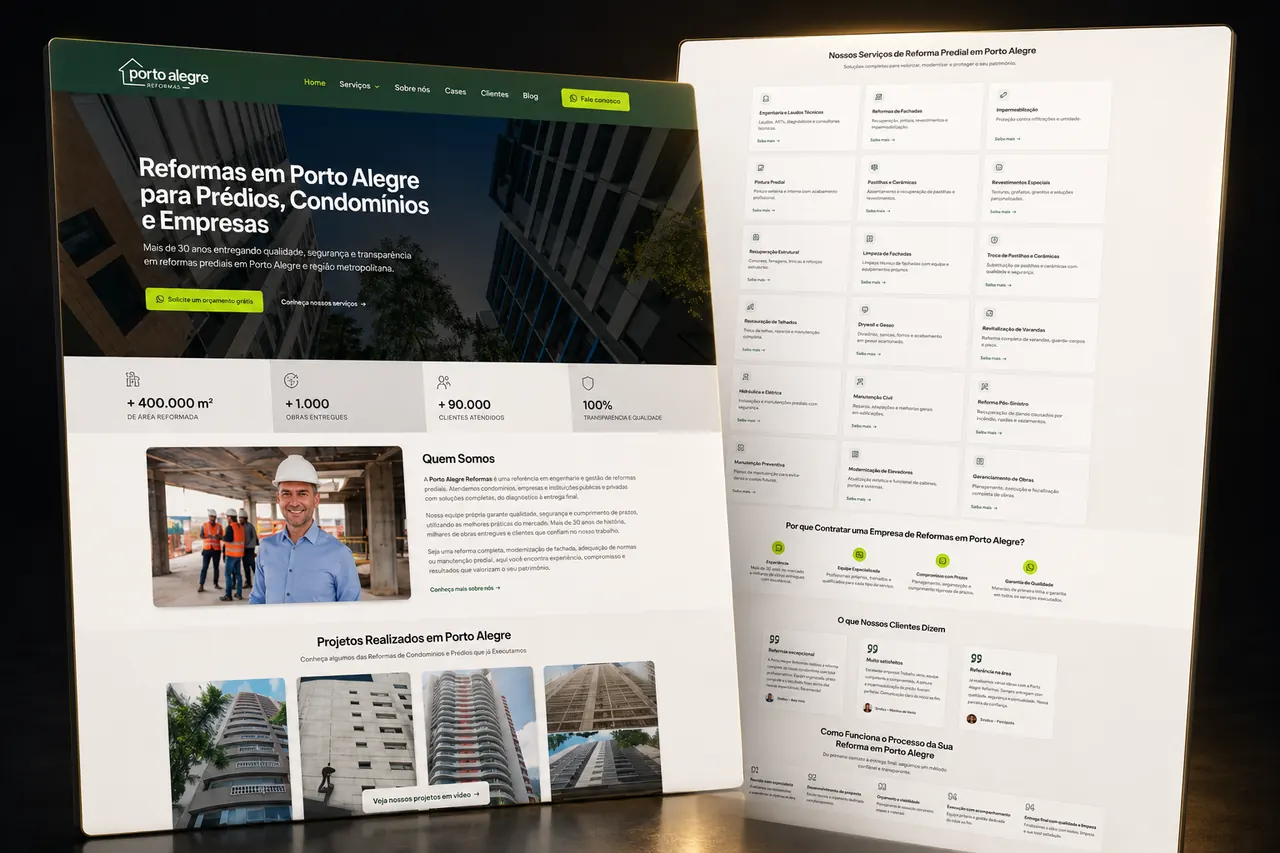 Print do site Porto Alegre Reformas desenvolvido pela RTAG para Reformas prediais