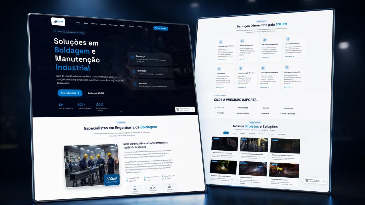 Print do site Soldin Engenharia desenvolvido pela RTAG para Soldagem e manutenção industrial